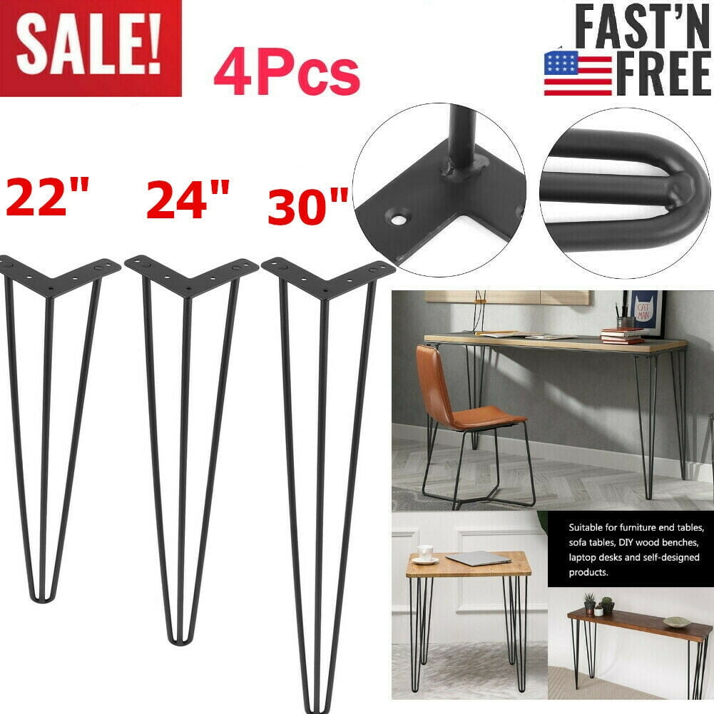 Set of 4 Coffee Metal Table Hairpin Legs 28" 30" Black Solid Iron Bar Furniture 