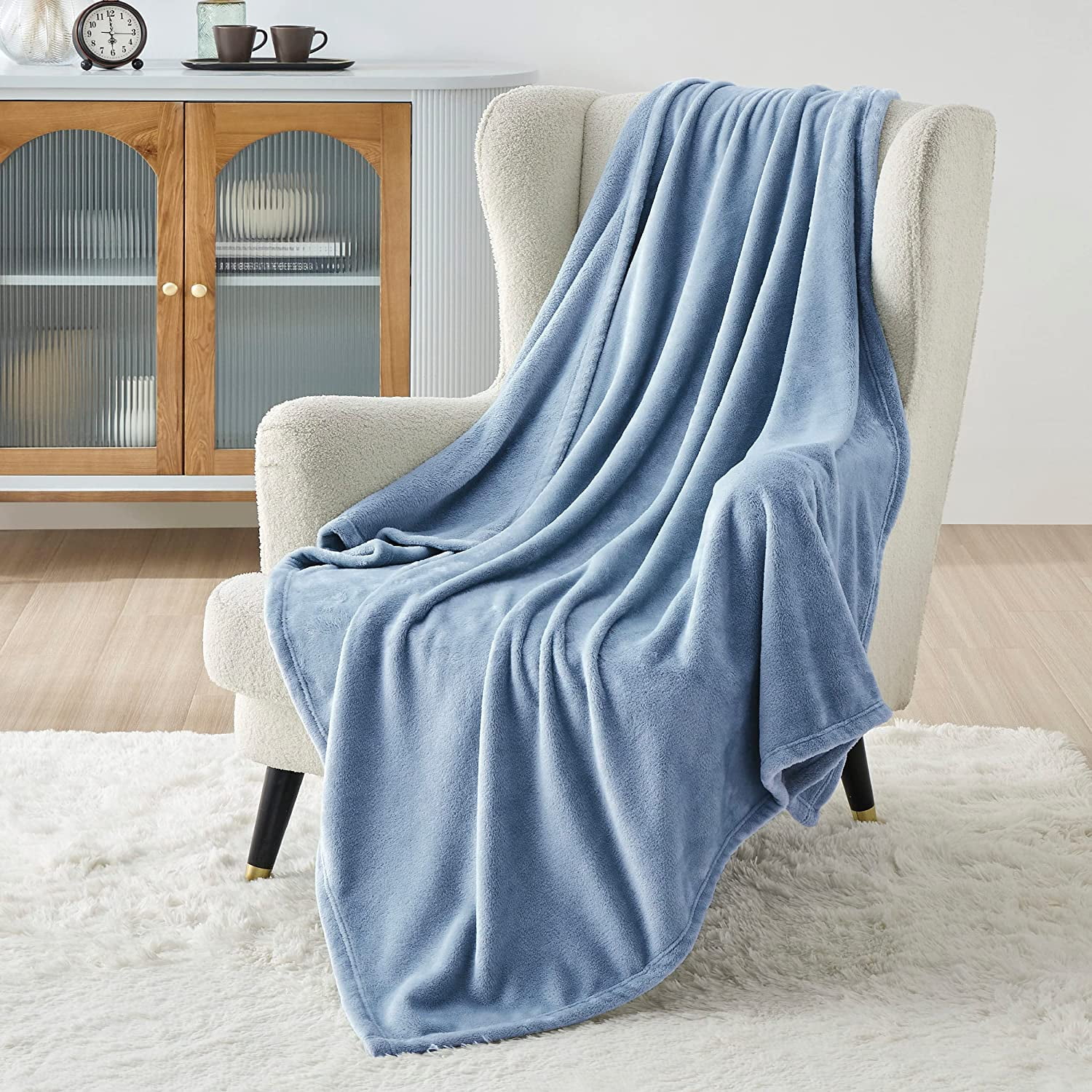 Bedsure Fleece Blanket Throw Blanket Washed Blue 300Gsm Cozy Blankets