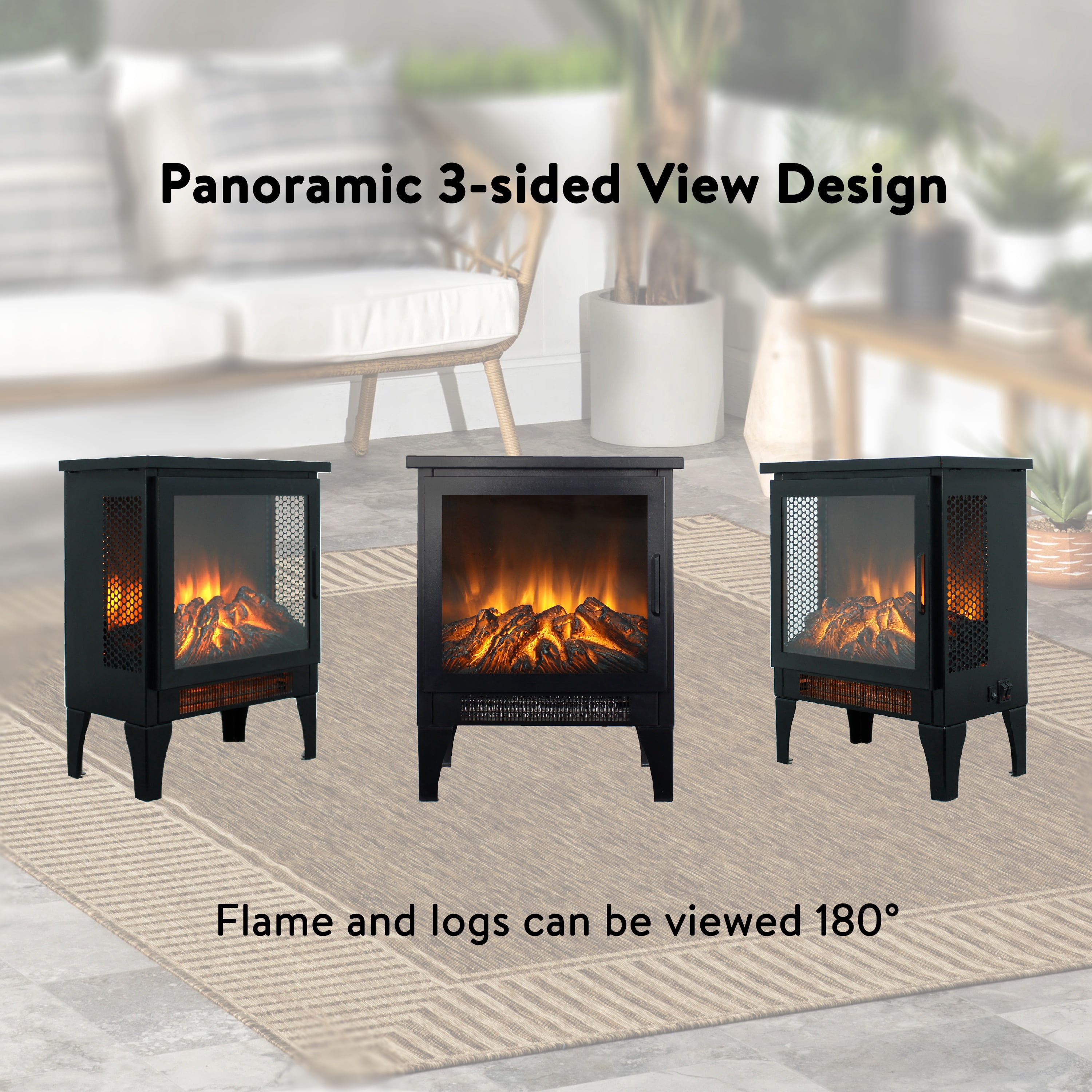 Electric Fireplace Stove Heater, PAPROOS 17" Freestanding Fireplace Stove, 3D Realistic Flame Effect, Fireplace Heater for Home Bedroom,Overheat Protection, CAS Certified, 1400W/700W, Black