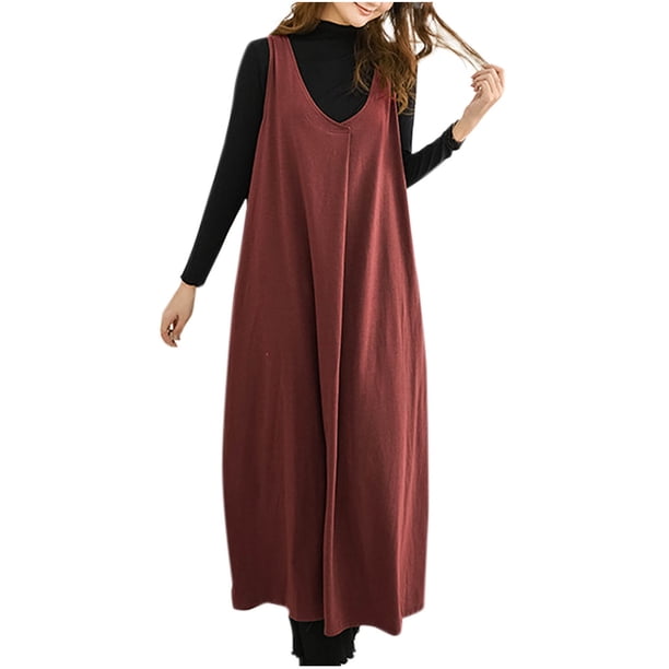 Vestido Sexy para las Mujeres, Color Sólido V Cuello sin Mangas Vestido de Chaleco con Bolsillo Lateral, Longitud Del Tobillo
