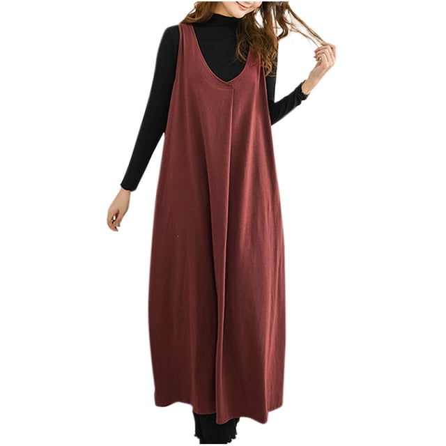 Vestido Sexy para las Mujeres, Color Sólido V Cuello sin Mangas Vestido de Chaleco con Bolsillo Lateral, Longitud Del Tobillo