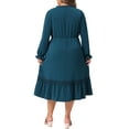 thumbnail image 4 of DARING DIVA Plus Size Ruffle V Neck Long Sleeve Midi Casual Dress 1X Peacock Blue, 4 of 6