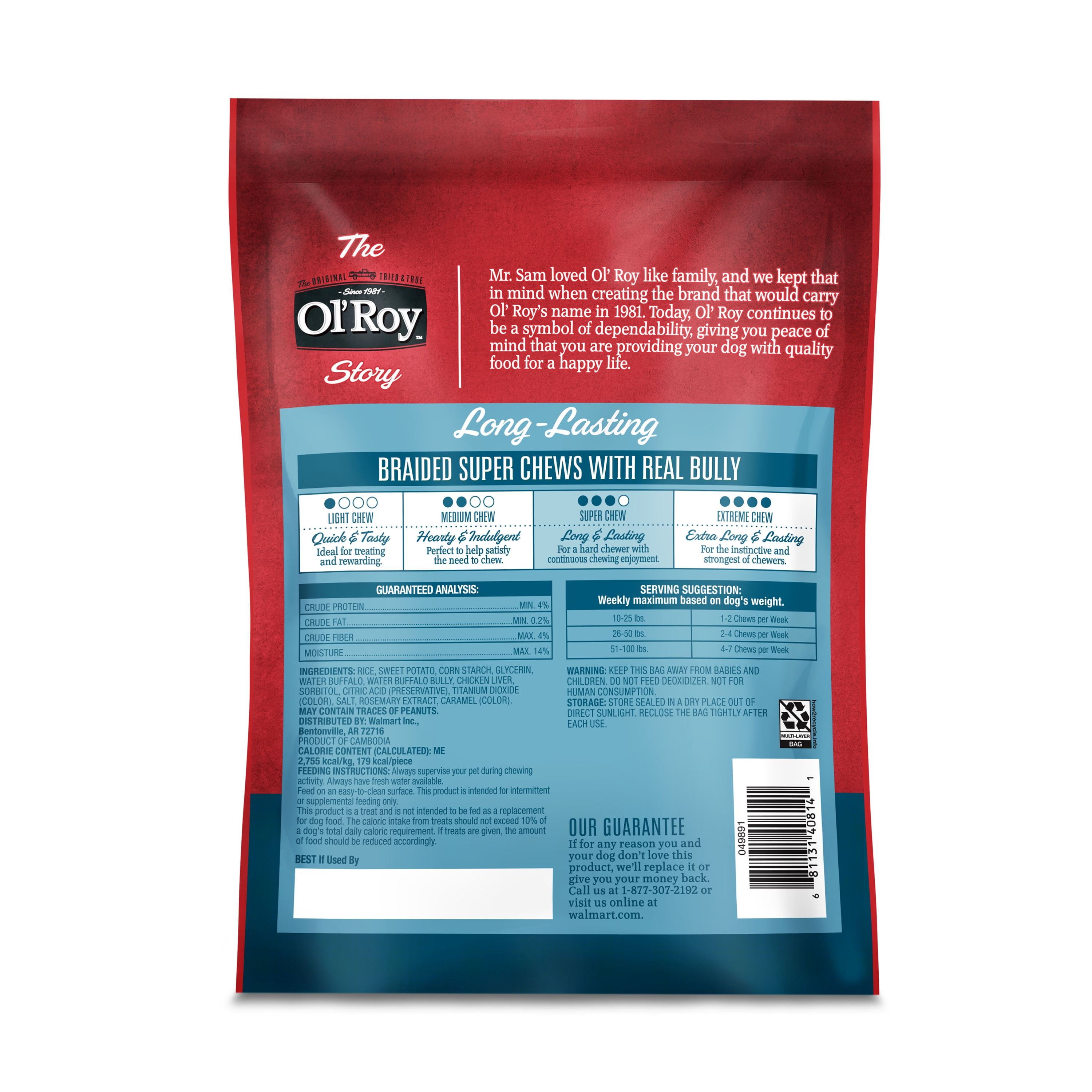 (3 pack) Ol' Roy Rawhide Free Braided Bully Alternative for Dogs, 9.17 oz, 4 Count