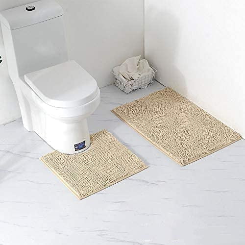 Bath Mat Non Slip Bathroom Mat Waterproof Bath Rugs Bathroom Absorbent Soft Foot Bath two-piece Beige