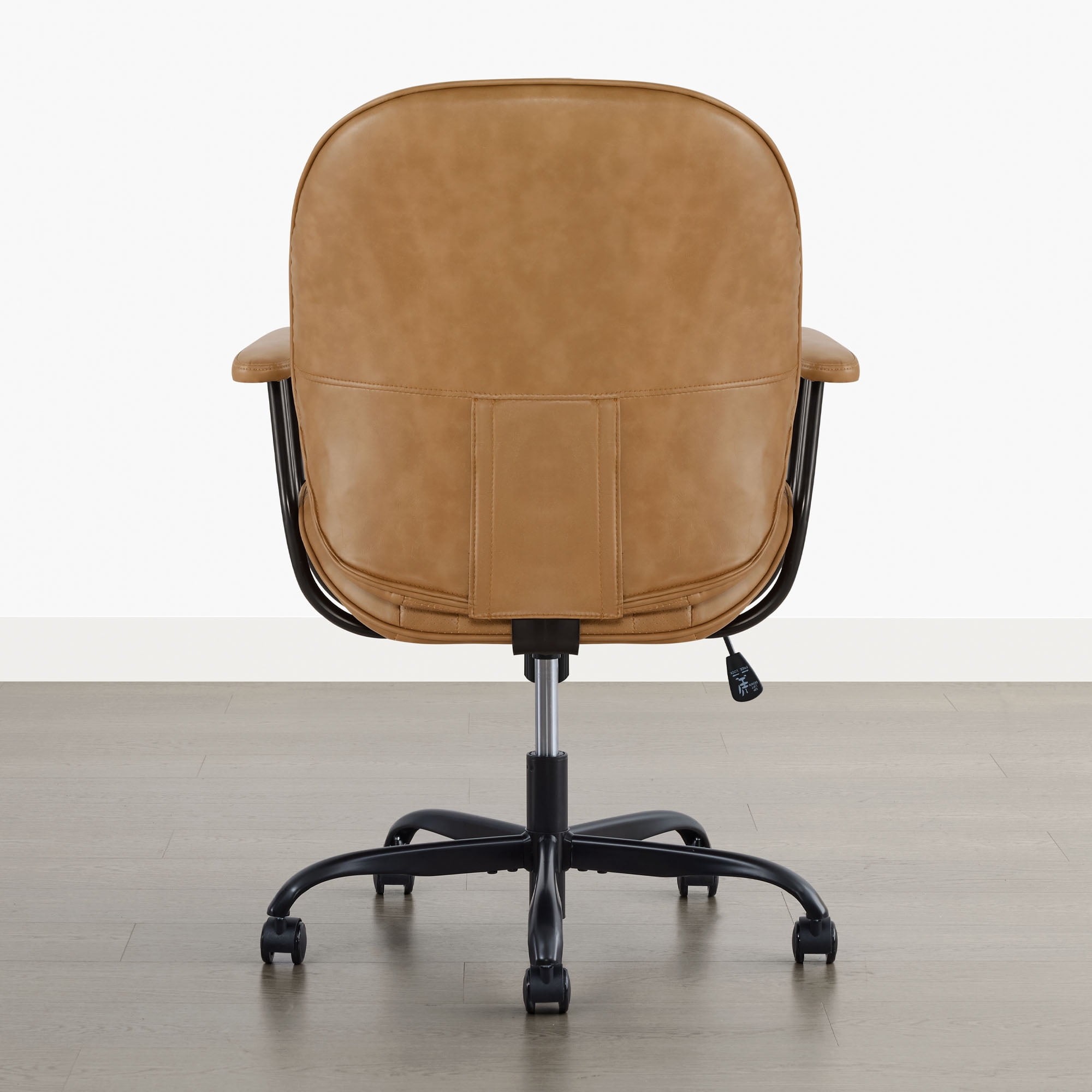 Spruce & Spring Faux Leather Office Chair with Swivel Base, Ergonomic High-Back Design, Breathable PU/Polyester Blend, Saddle Brown