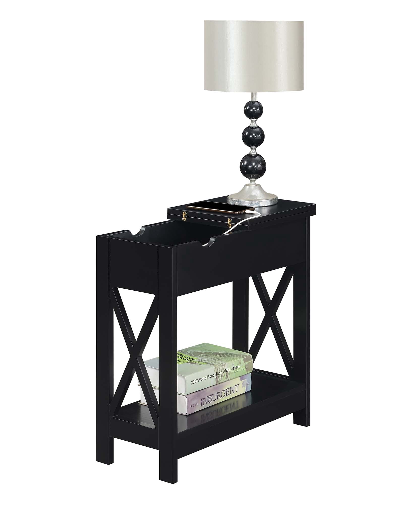 Convenience Concepts Oxford Flip Top End Table with Charging Station, Multiple Finishes