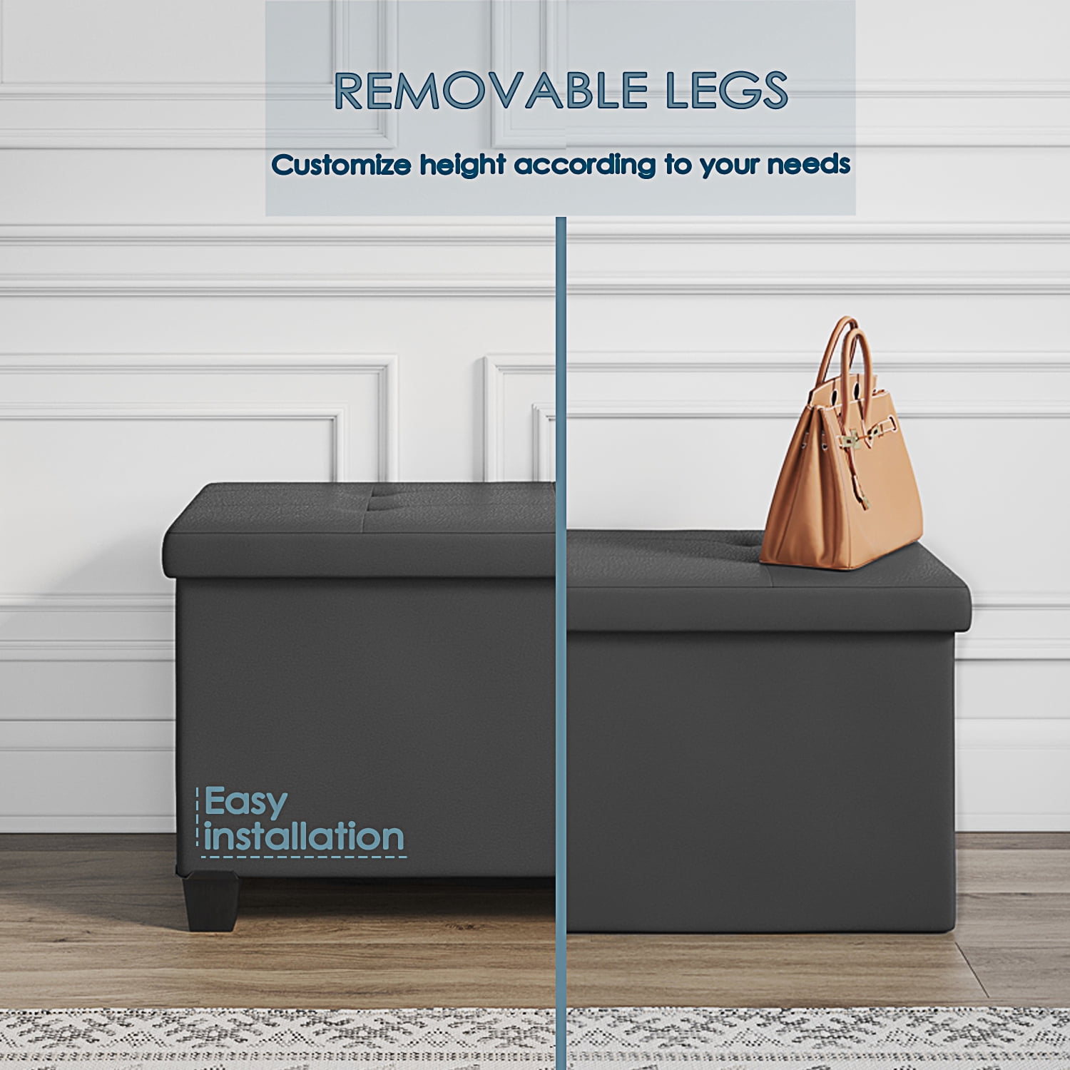 Nestl Faux Leather Ottoman Storage Bench ,30" Bench, Gray