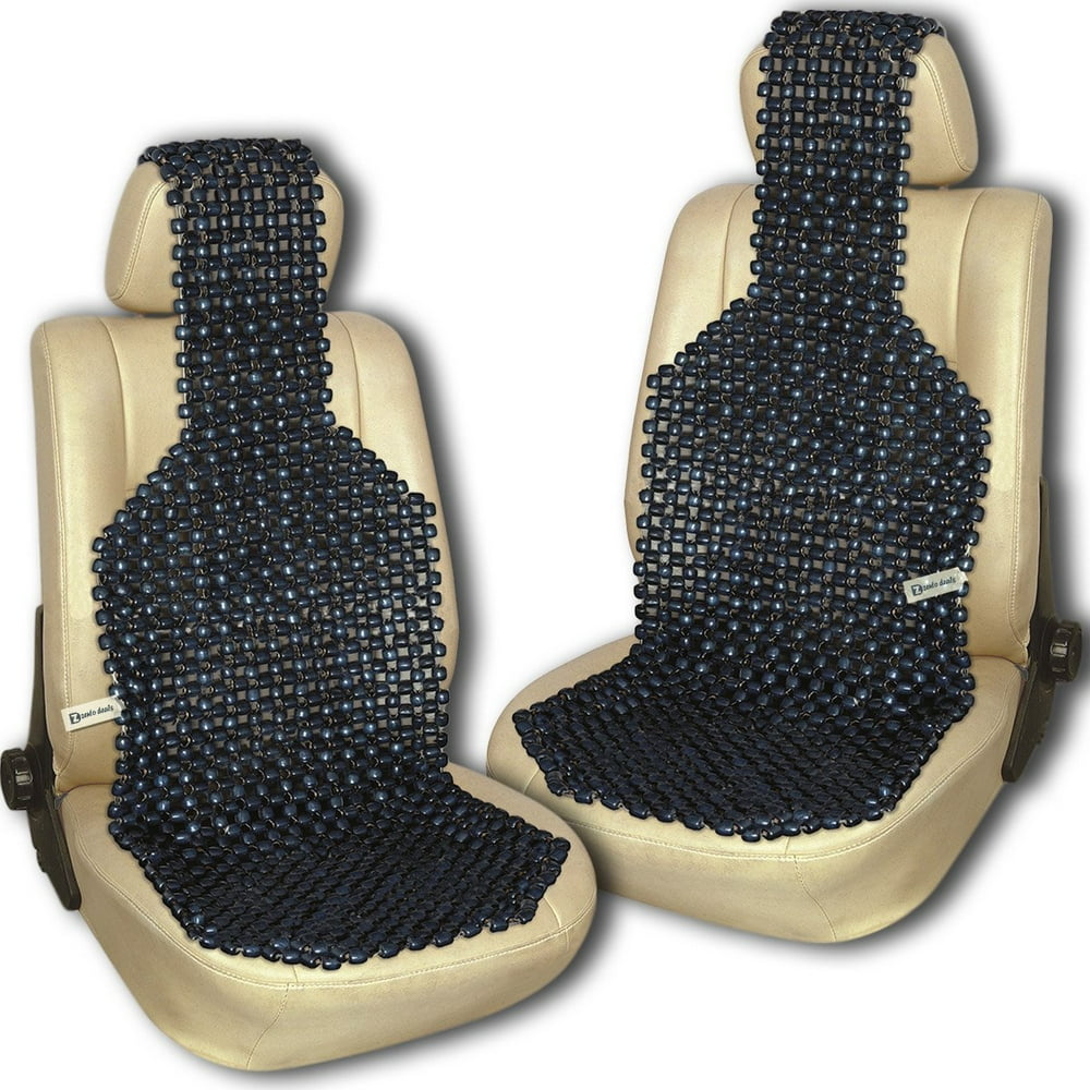 Zento Deals Pair of Black Natural Wooden Beaded Seat Massage Cushion