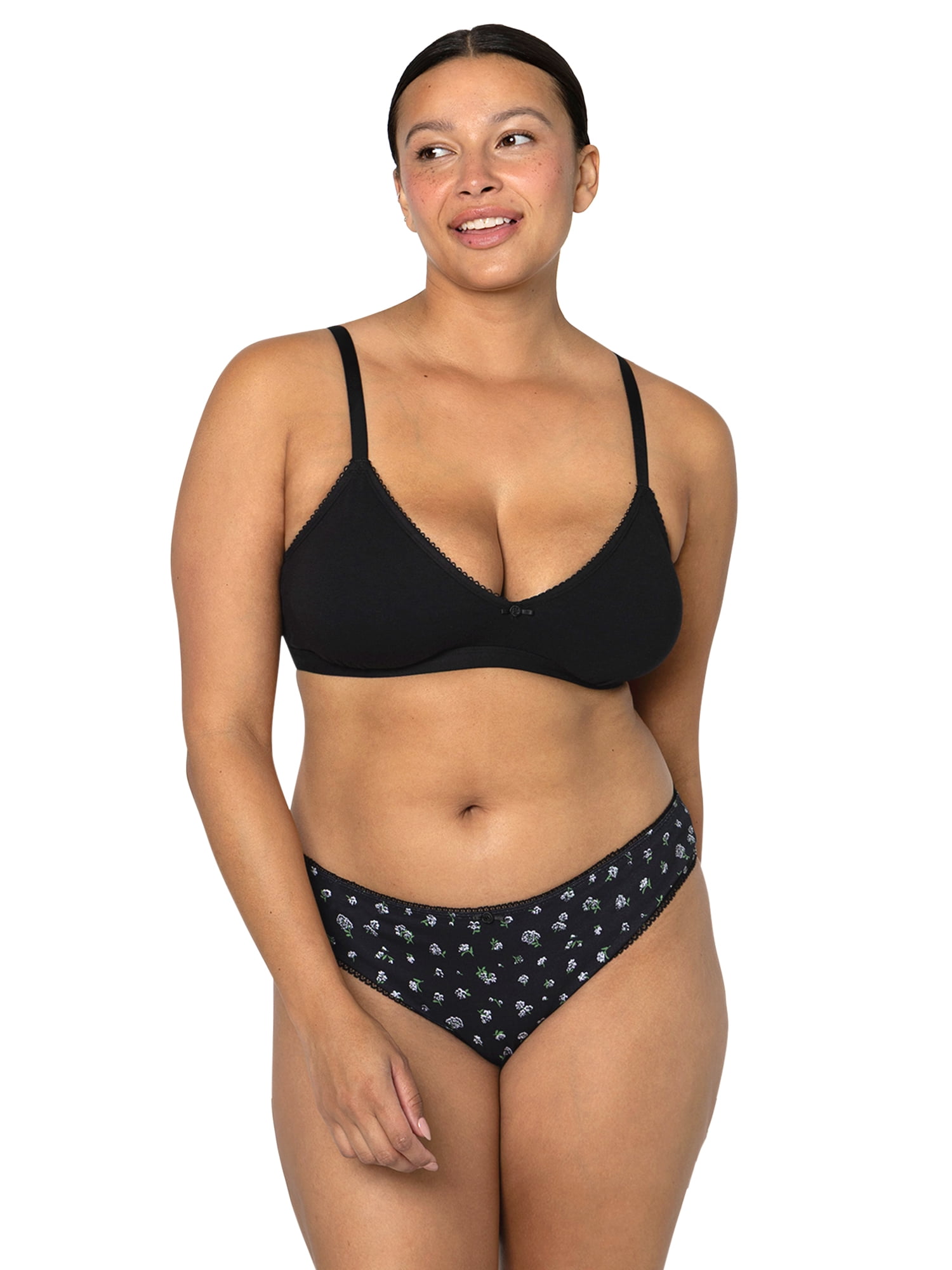fresh collection by Fruit of the Loom Women's Cotton Triangle Bralette and Bikini Underwear Set