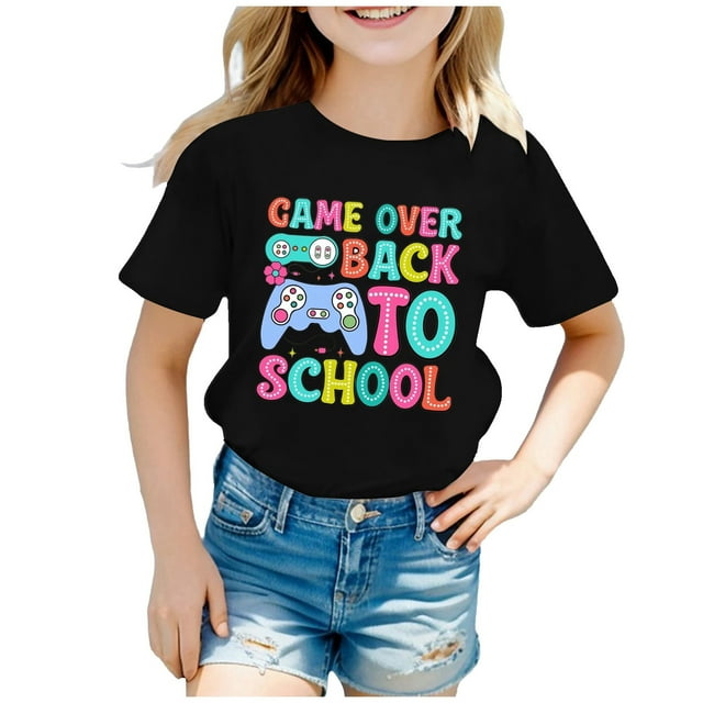 Hauts et T-Shirts pour Filles, T-Shirt Graphique pour la Rentrée Scolaire, Col Rond, Manches Courtes, Lumineux et Confortable pour Garçons et Filles