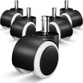 thumbnail image 1 of 5 piezas de reemplazo de rueda de silla de oficina - Ruedas giratorias de 2 pulgadas - Ruedas de silla de ajuste universal - Soporta hasta 500 lb (blanco y negro, ruedas dobles), 1 of 5