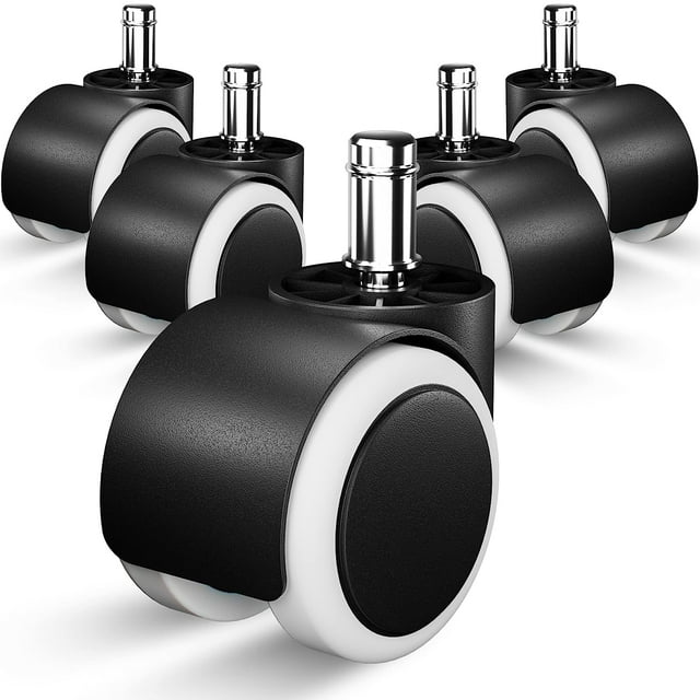 5 piezas de reemplazo de rueda de silla de oficina - Ruedas giratorias de 2 pulgadas - Ruedas de silla de ajuste universal - Soporta hasta 500 lb (blanco y negro, ruedas dobles)