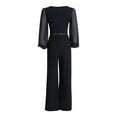 thumbnail image 2 of CONNECTED APPAREL Womens Black Sheer Belted Chain Long Sleeve Crew Neck Evening Wide Leg Jumpsuit Petites 12P, 2 of 2