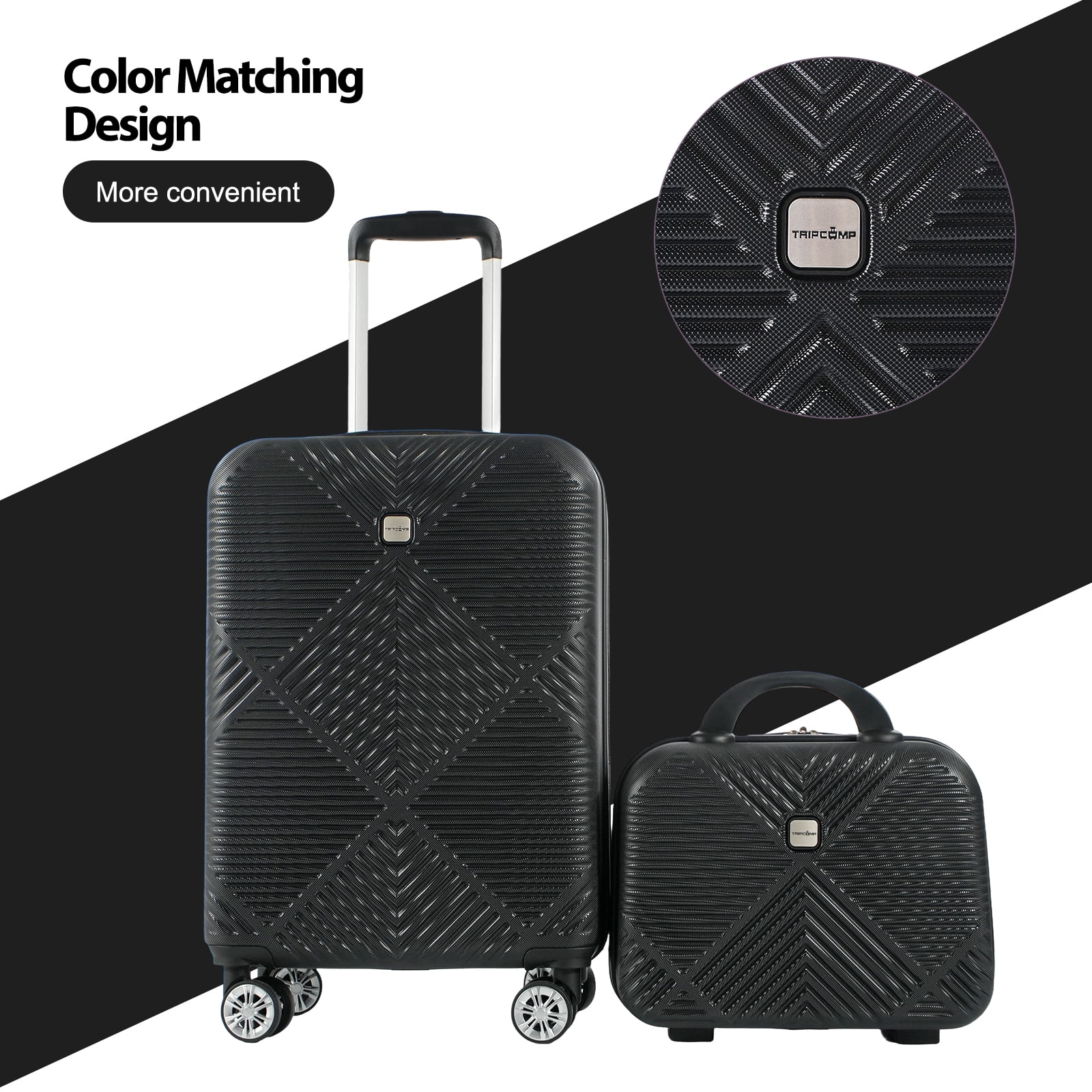 Tripcomp Luggage Sets 2 Piece Suitcase Set (14/20/)Hardside Suitcase with Spinner Wheels Lightweight Carry On Luggage(Black)