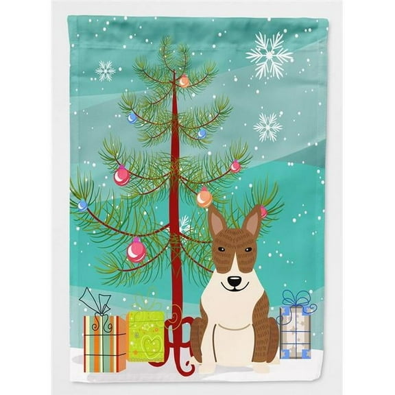 Caroline's Treasures BB4262GF Merry Christmas Tree Bull Terrier Brindle Flag Garden Size , Small, multicolor