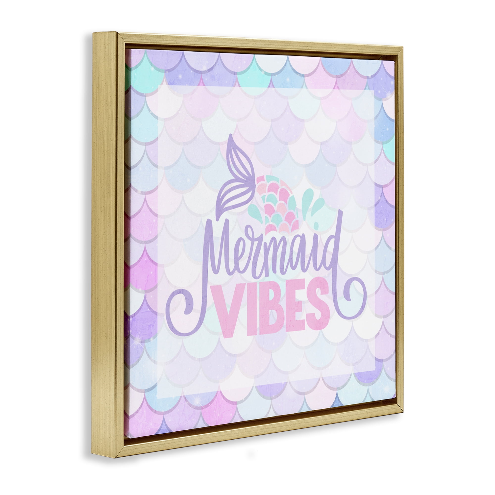 Pastel Mermaid Vibes Gold Framed Floater Canvas Wall Art, design by Kim Allen
