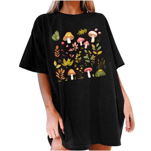 DeHolifer T-Shirts for Women Oversized Vintage Floral T-Shirts Graphic Tees Summer Casual Loose Beach Tops Black L
