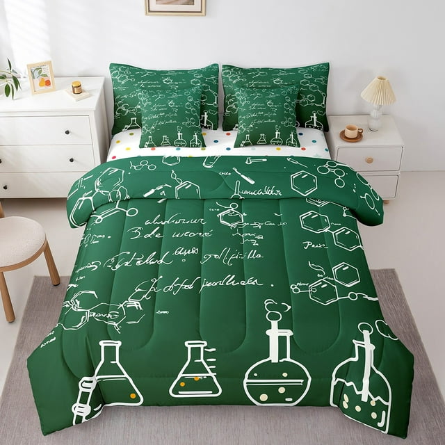 Chemistry Comforter Set 7 Piece Bed in a Bag Twin,Chemical Equation Bedding Sets Science Students Learning Gift Sheet Set with Comforter,Molecular formula Education Bed Set