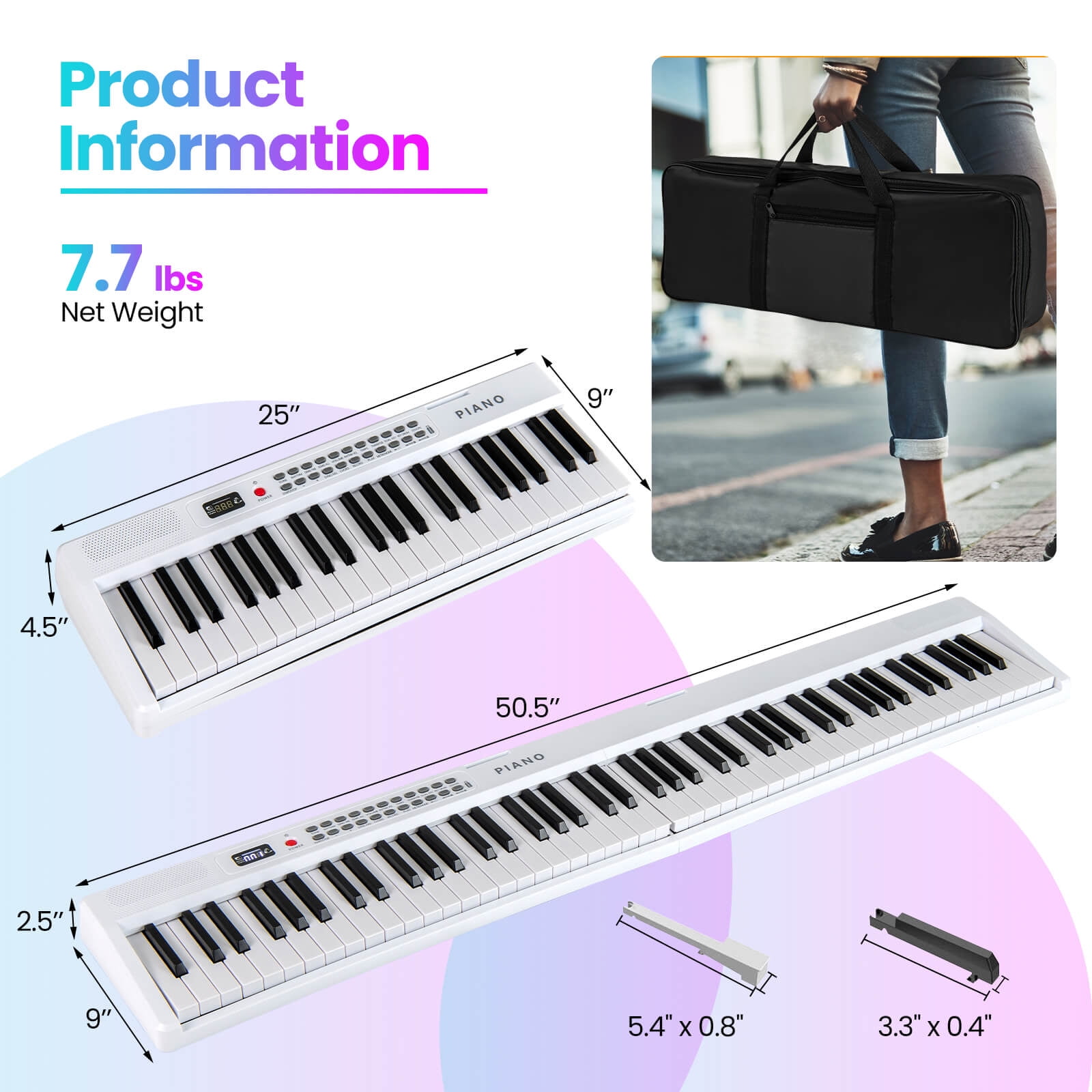 Costway 88 Key Folding Piano Keyboard with Wireless MIDI Dual Speakers 1000 Timbres White
