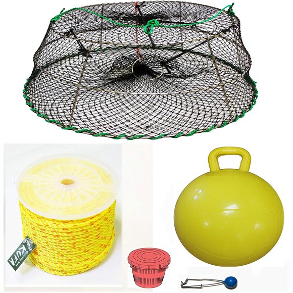 Tower Style Stainless Steel Prawn Trap(30"x20"x12") with 5/16"x400' Poly Rope with Line weight, 15" Inflatable Flaot & Bait Jar Combo