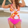 thumbnail image 6 of Kixjoy Tankini Swimsuits for Women Tummy Control Vacation Swimsuit Two Piece High Waisted Halter Bathing Suits Floral Print V Neck Trendy Swimsuits 2026, Hot Pink XXL, 6 of 7