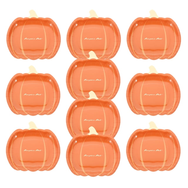 BRIGHTFUFU 20 platos de papel desechables de calabaza para Halloween, postres, dulces, pasteles, suministros para fiestas de otoño
