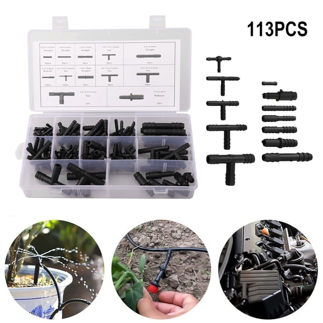 LEFU 113-Piece Automotive Hose Connector Assortment Set Reducer Straight T-Piece Connectors for Cooling Fuel System High Pressure Temperature Resistant with Storage Case