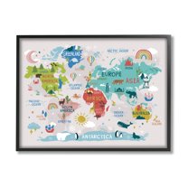 Stupell Industries Native Animals World Map Educational Wildlife Atlas Graphic Art Black Framed Art Print Wall Art, Design by Lisa Whitebutton