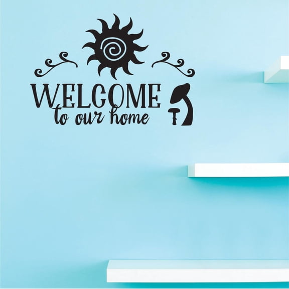Custom Decals Welcome To Our Home. Wall Art Size: 14 Inches x 28 Inches Color: Black