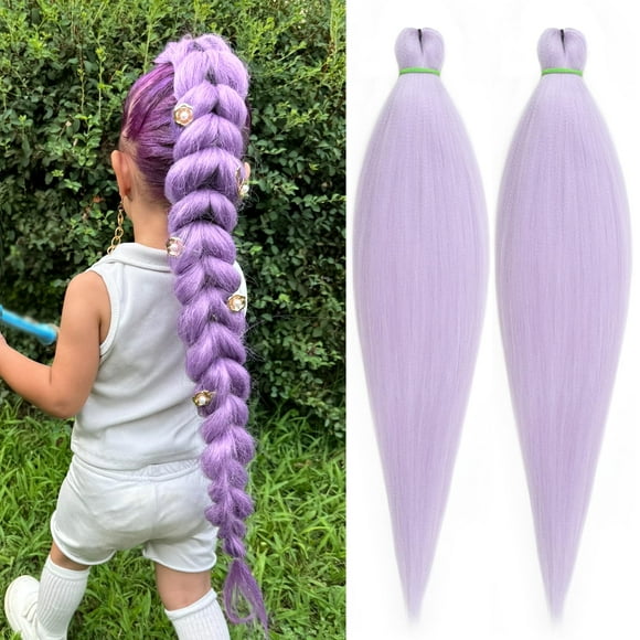 Leeven 26 Inch 2 Packs Light Purple Braiding Hair Pre Stretched Kanekalon lavender braiding hair Prestretched Braiding Hair Extensions(Light purple#)