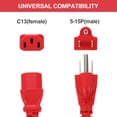 thumbnail image 3 of Uxcell 6ft 18 AWG Red 18/3 Universal Power Cord C13 to NEMA 5-15P 10A 125V 3-Prong Extension Power Cord, 3 of 5