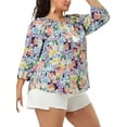 thumbnail image 4 of Unique Bargains Women's Plus Size 3/4 Sleeves Self Tie Neck Floral Blouse Colorful Floral Color 4X, 4 of 7