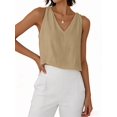 thumbnail image 3 of Women'S Crop Tank Tops Spring Summer Sleeveless V Neck Cropped Casual Beach Tops Shirts Khaki XS, 3 of 7