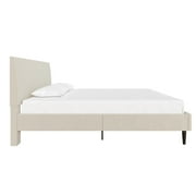 Mainstays Vera Upholstered Velvet Platform Bed, No Box Spring Required, Queen, Cream