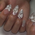 thumbnail image 5 of Pink White Ombre 3D Bow Pearl Accent Press on Nails, Medium Almond Glossy Glitter False Nails, 24 Count, 5 of 7