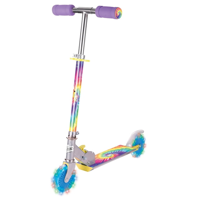 Patinete plegable Ozbozz Tie Dye - Ruedas iluminadas - Edades de 5 años en adelante. Altura del manillar ajustable: 28,5" - 32,5"