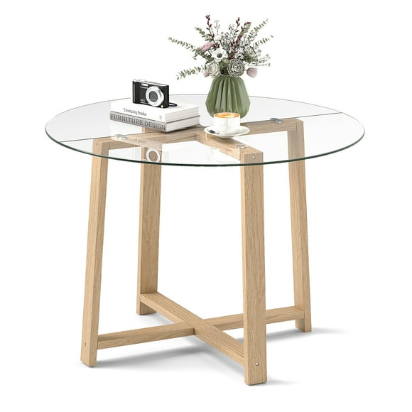 Gymax 42'' Round Glass Dining Table w/ 0.3'' Tempered Glass Tabletop