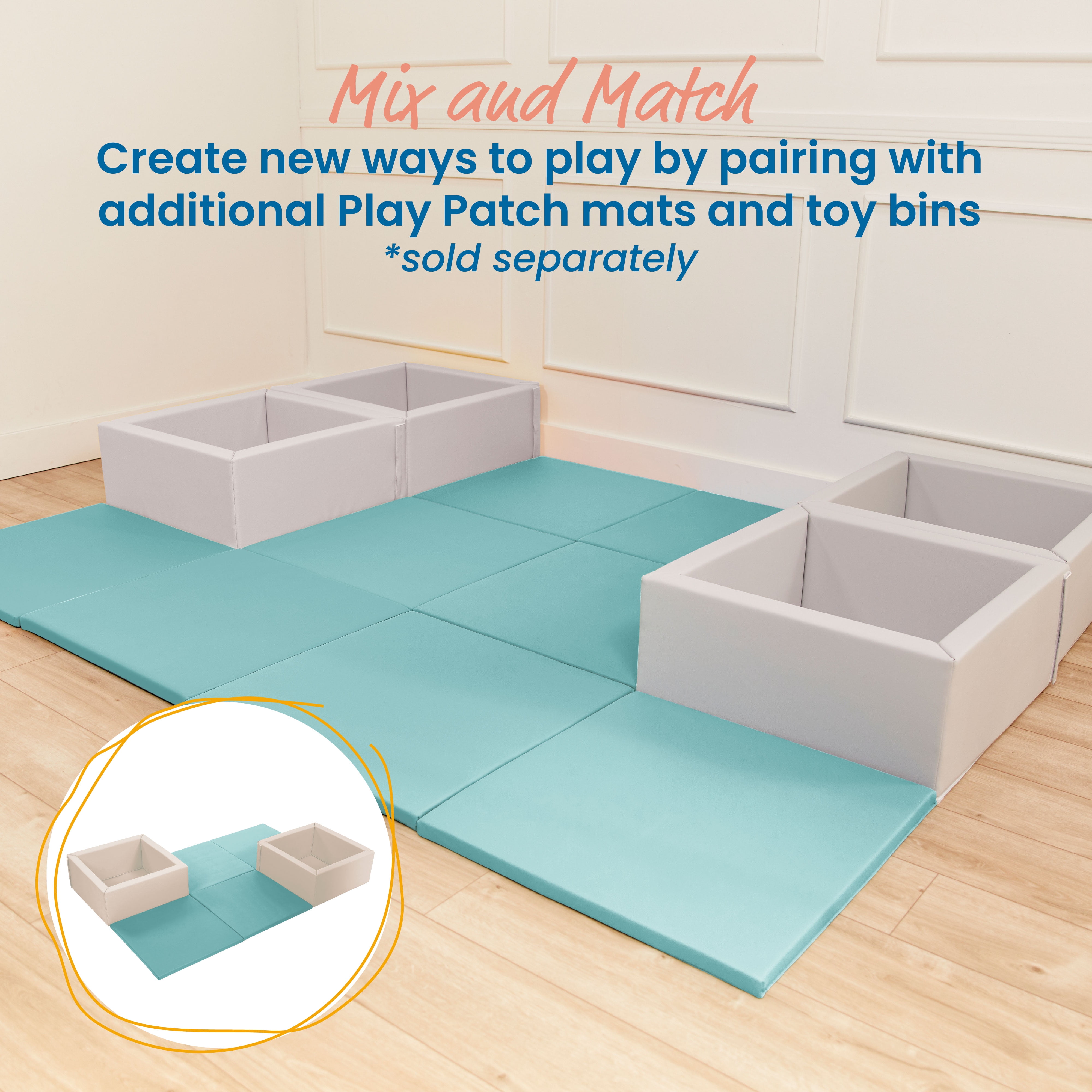 ECR4Kids SoftZone Play Patch Activity Mat Squares, Modular Playmat, Seafoam, 4-Pack