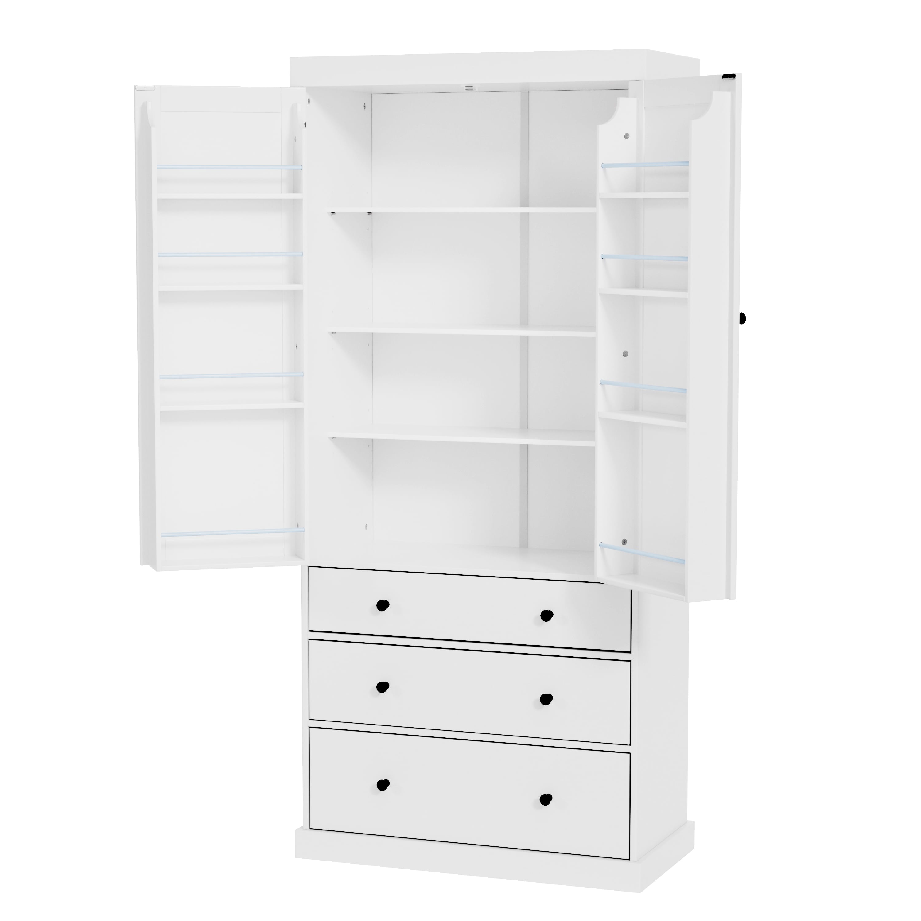 Euroco Spacious Kitchen Pantry with Adjustable Shelves, 8 Door Shelves, 3 Large Slide-Out Drawers, and Anti-Tipping Devices – Durable MDF Construction, Easy Assembly