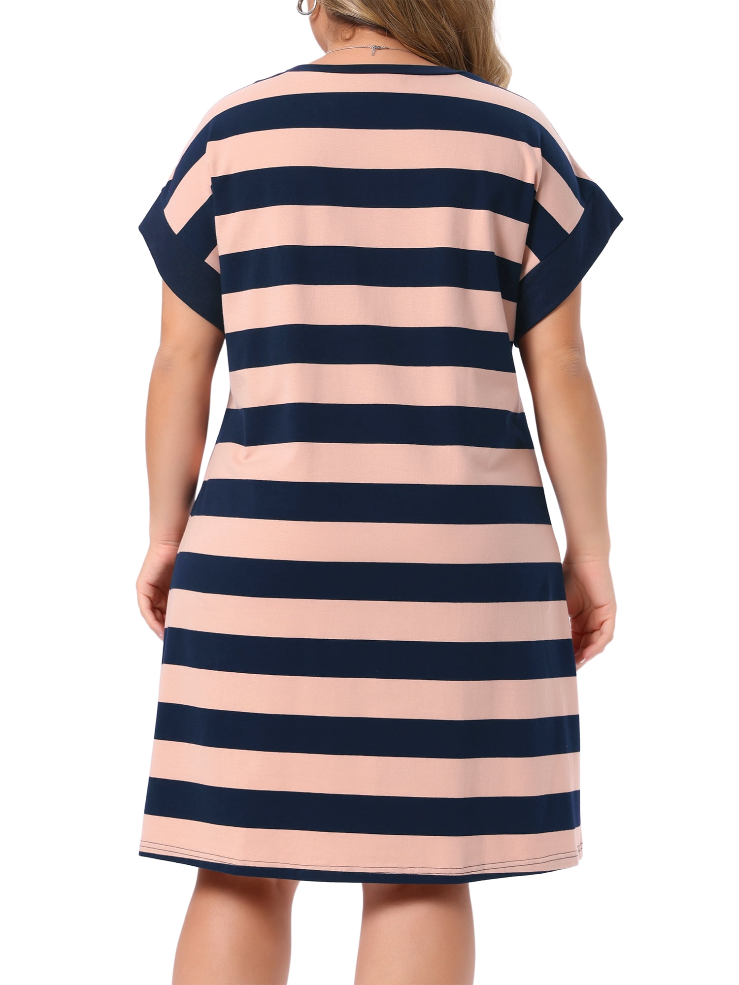 DARING DIVA Women's Plus Size Tunic Short Sleeve Striped Casual t Shirt Dress 2X Pink