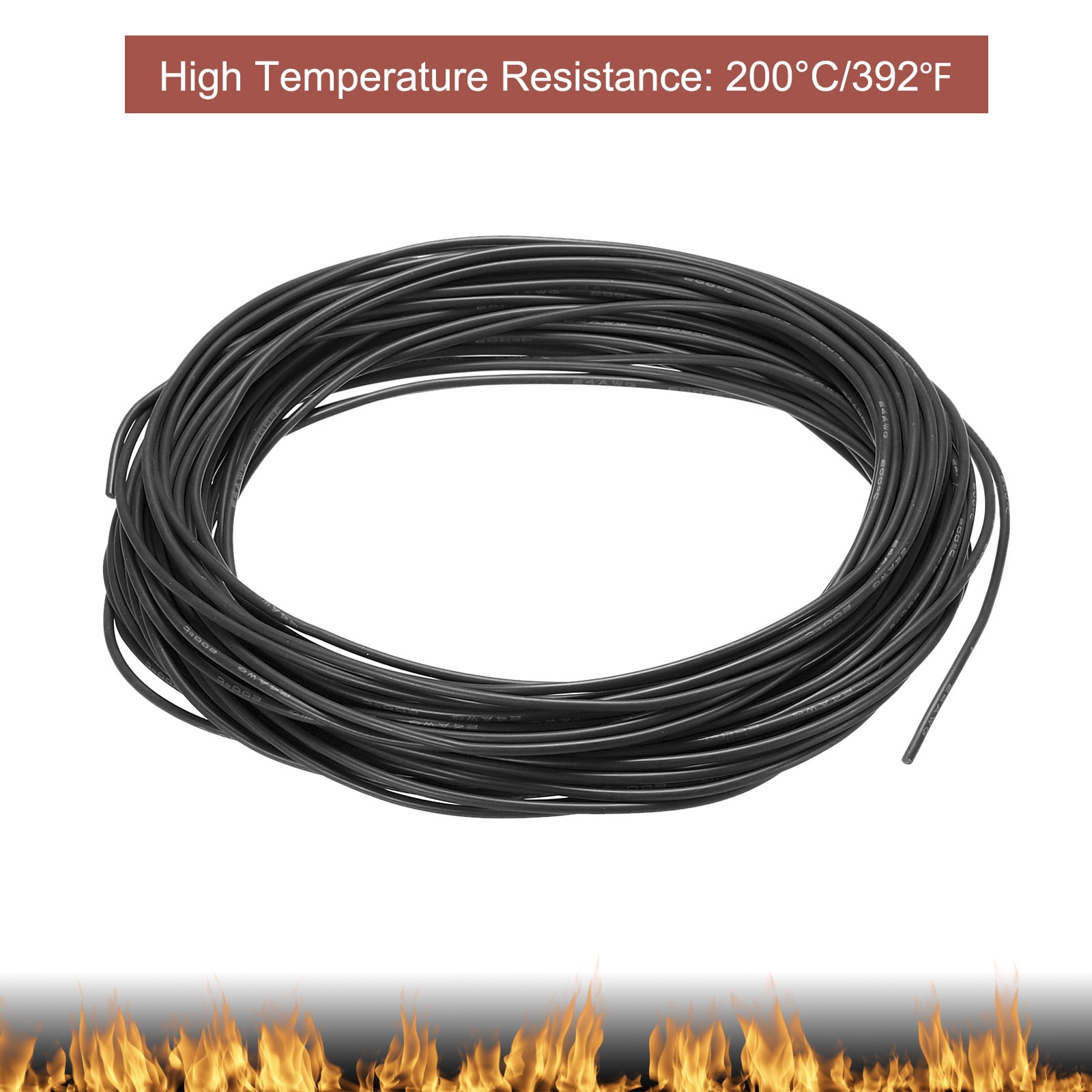 Silicone Wire 24AWG 24 Gauge Flexible Tinned Copper Standard High-Temperature Hookup Wire Black 15m/49.2ft
