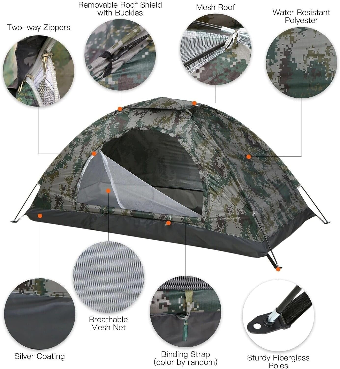 COSTYLE Camping Tent 2 Person, Waterproof Backpacking Hiking Camping Tent, Portable Dome Tents for Sun Shelter Folding 6.6ft