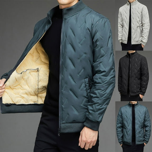 Brondbend Mens Fall Jacket Men Coats Mock Neck Long Sleeved Zipper Pocket Outerwear Solid Color Leisure Thick Jacket Loose Fit Party Tops Black