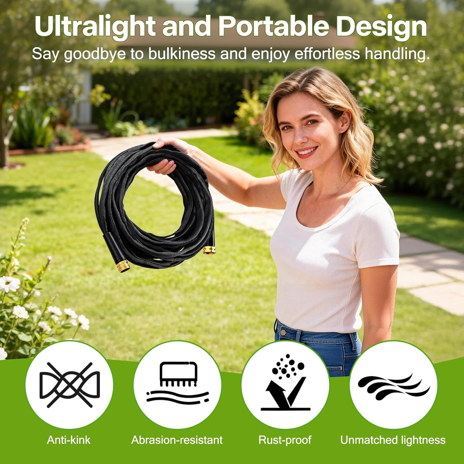CLMCL Upgraded 100FT Non-Expanding Garden Hose, Lightweight, Flexible Ultra-Light Water Hose, Burst-Resistant, Lead-Free, Anti-Kink, High-Pressure