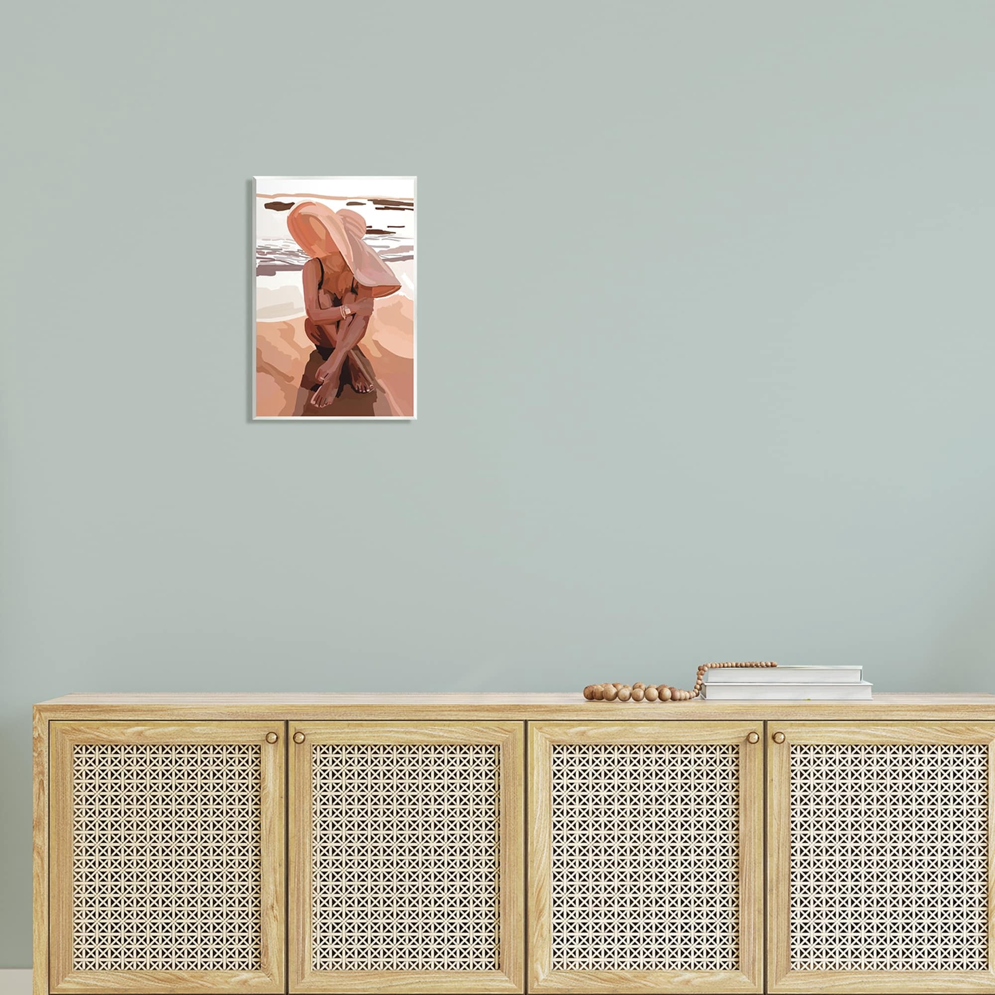 Stupell Industries Woman Sitting Enjoying Ocean Shore Summer Beach Graphic Art Unframed Art Print Wall Art, Design by Amelia Noyes