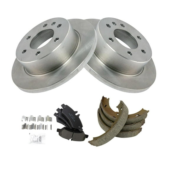 TRQ Rear Brake Pad & Rotor Kit Brake Pads Brake Rotor Parking Brake Shoe Set Ceramic Fits Select 2007-2009 Dodge Sprinter 2500 2007-2016 Freightliner 2010-2018 Mercedes-Benz