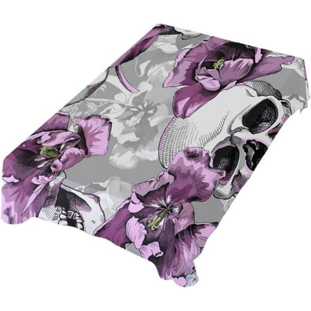 

Hyjoy Halloween Violet Tulips Skulls Rectangle Tablecloth 60x90In Dinner Table Cover for Outdoor & Indoor Patio Picnic BBQ Holiday Party Halloween Decoration