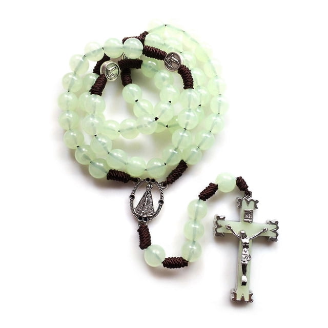 10mm Rosary Beads Luminous Necklace Jesus Crucifix For Cross Pendant Necklaces Glow In Dark Religious Jewelry For Men Women Gift
