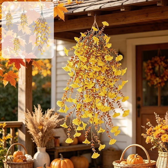 Bcylexb 4 Pcs Fall Outdoor Artificial Hanging Flowers, 29" Lifelike Fake Morning Glory Vines Faux Hanging Floral Plants for Yard Porch Balcony Home Decor