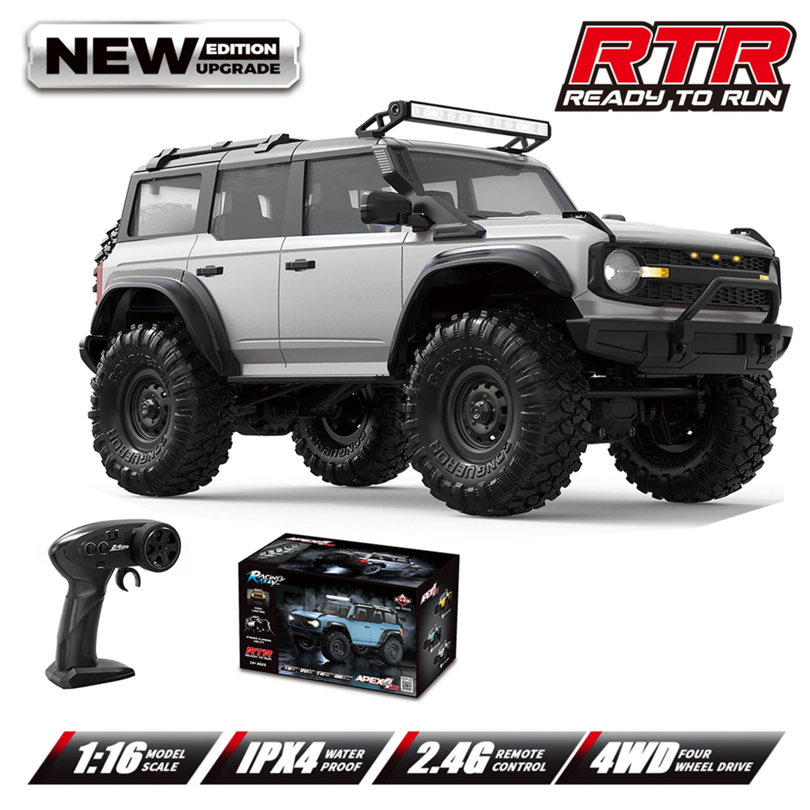 Remote Control Truck 1/16 Scale Offroads Play Vehicle with LED Roof Head Lamp Adult Outdoor Competitive Toy 4Wheel Drive